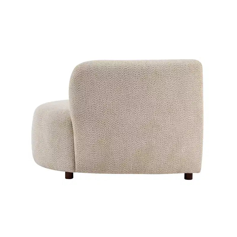 Divano curvo moderno a 3 posti – Rivestimento in Boucle e Struttura in Legno, 255.9 cm di larghezza