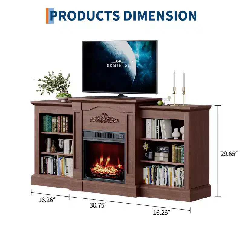 Mobile TV con Camino, Mobile TV Rustico da 67" con Camino Elettrico da 18", Consolle Media per TV fino a 80" con Ripiano Aperto per Soggiorno