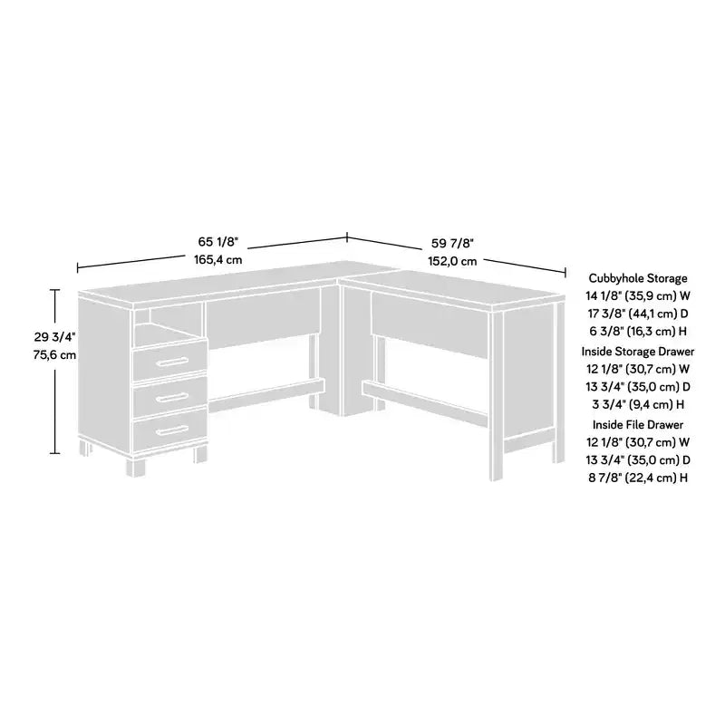 Scrivania angolare con cassetti – Legno rustico stile "Farmhouse", Marrone, 65"x60"