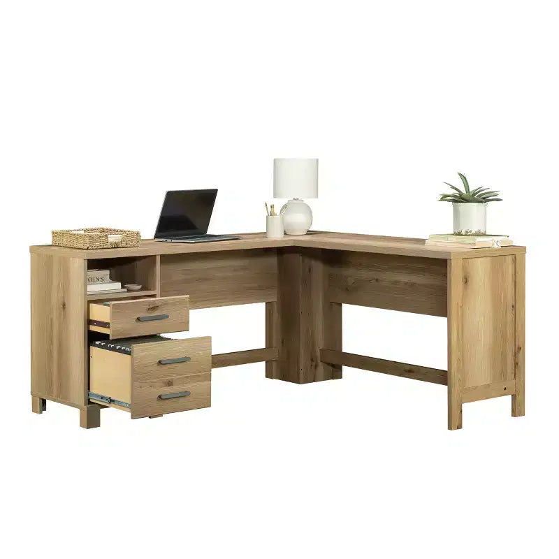 Scrivania angolare con cassetti – Legno rustico stile "Farmhouse", Marrone, 65"x60"