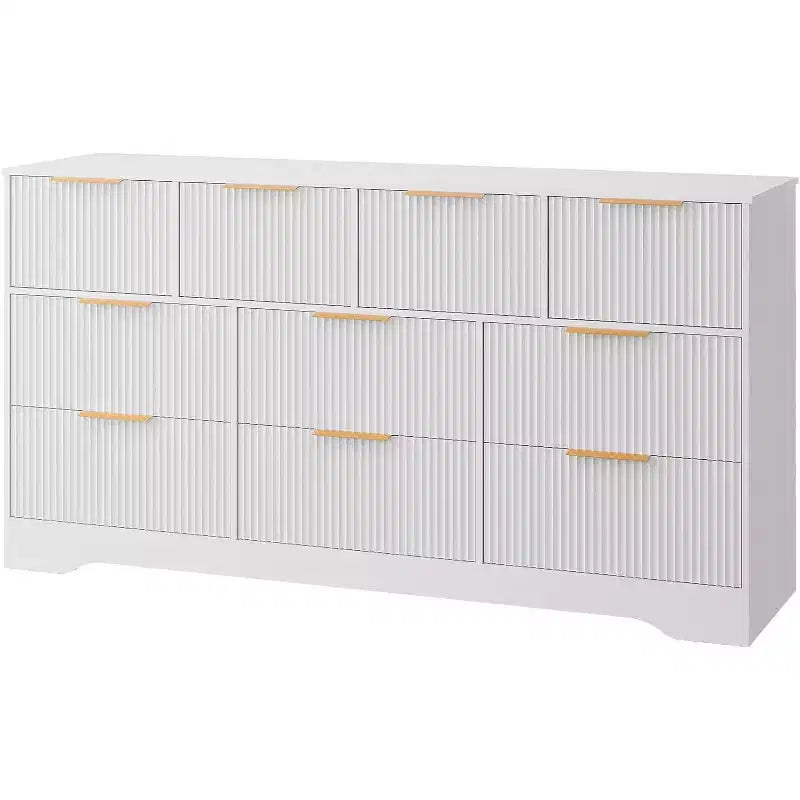Cassettiera Acekool a 10 cassetti scanalati con maniglie dorate, organizer moderno lungo, contenitore elegante per camera da letto, soggiorno, ingresso
