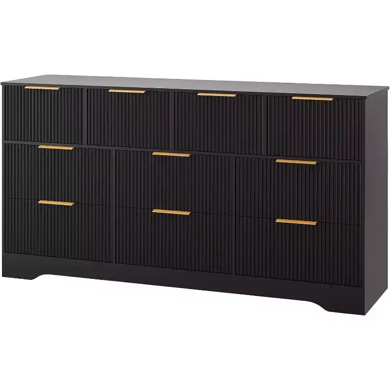 Cassettiera Acekool a 10 cassetti scanalati con maniglie dorate, organizer moderno lungo, contenitore elegante per camera da letto, soggiorno, ingresso