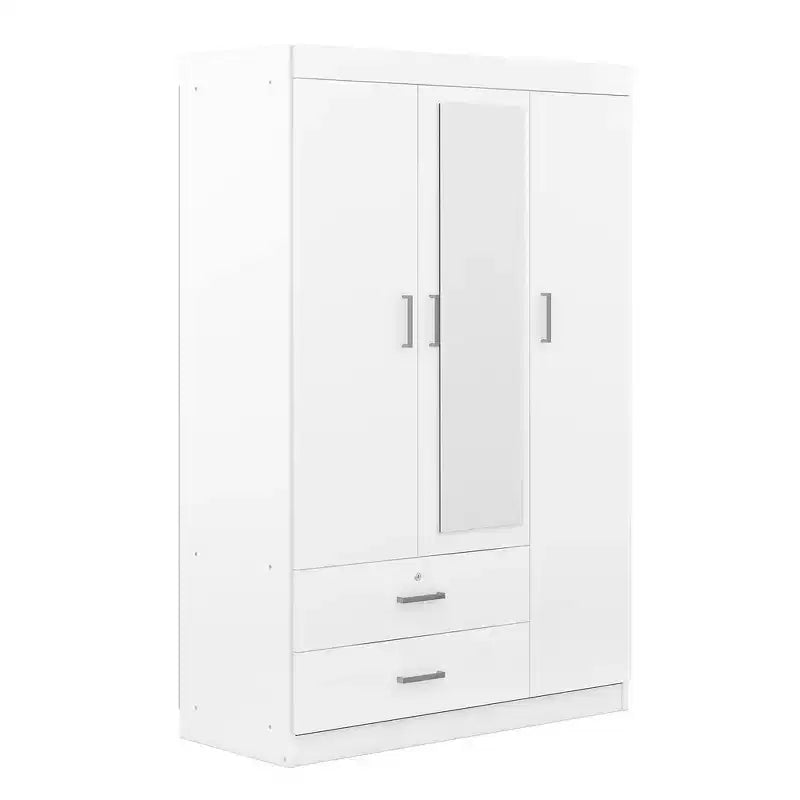 Armadio a 3 ante Whisen Wood con specchio, 2 cassetti, ripiani e asta appendiabiti