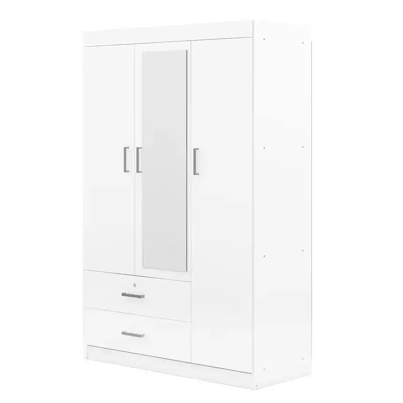 Armadio a 3 ante Whisen Wood con specchio, 2 cassetti, ripiani e asta appendiabiti