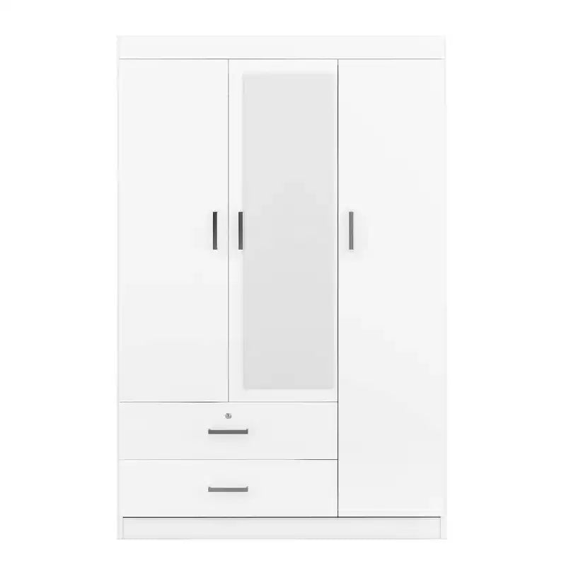 Armadio a 3 ante Whisen Wood con specchio, 2 cassetti, ripiani e asta appendiabiti