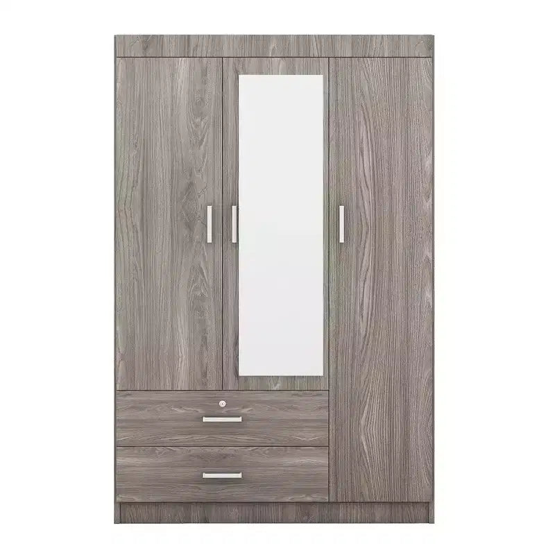 Armadio a 3 ante Whisen Wood con specchio, 2 cassetti, ripiani e asta appendiabiti
