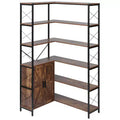 VEVOR 6 Tier Corner Bookshelf, 70 Tall Corner Bookcase with Storage Cabinet, 2 Barn Doors & 10 Storage Shelves, Brown