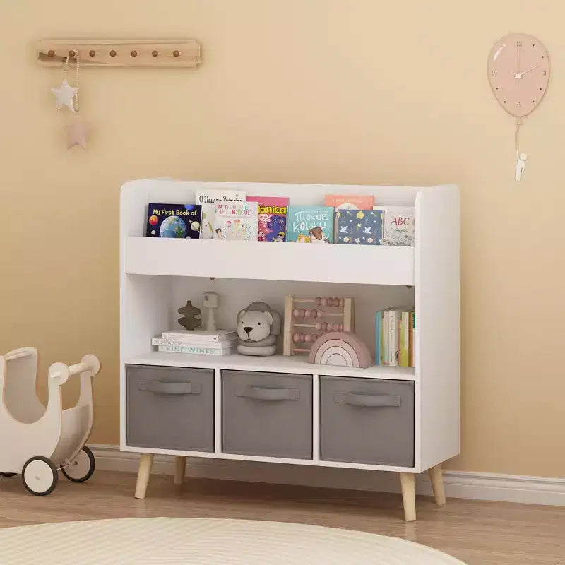 Libreria per Bambini con 3 Cesti in Tessuto, Scaffale Moderno per Libri per Bambini con Contenitore per Giocattoli e Libri, Scaffale Organizer per Libri per Bambini per la Sala Giochi