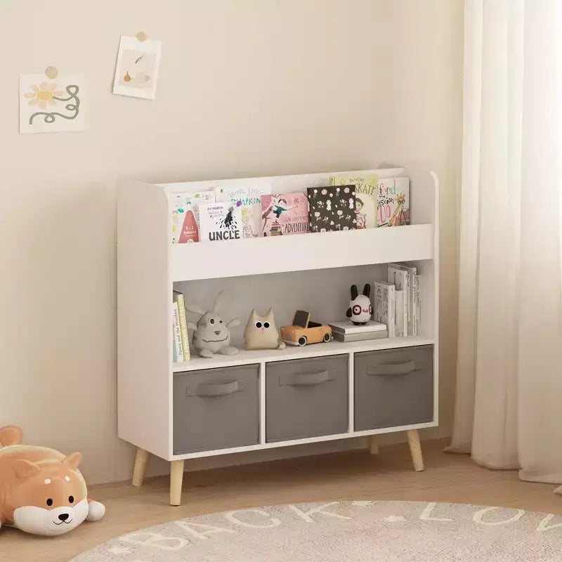 Libreria per Bambini con 3 Cesti in Tessuto, Scaffale Moderno per Libri per Bambini con Contenitore per Giocattoli e Libri, Scaffale Organizer per Libri per Bambini per la Sala Giochi