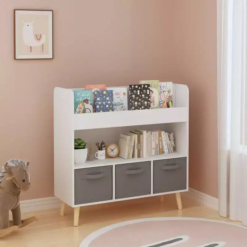 Libreria per Bambini con 3 Cesti in Tessuto, Scaffale Moderno per Libri per Bambini con Contenitore per Giocattoli e Libri, Scaffale Organizer per Libri per Bambini per la Sala Giochi