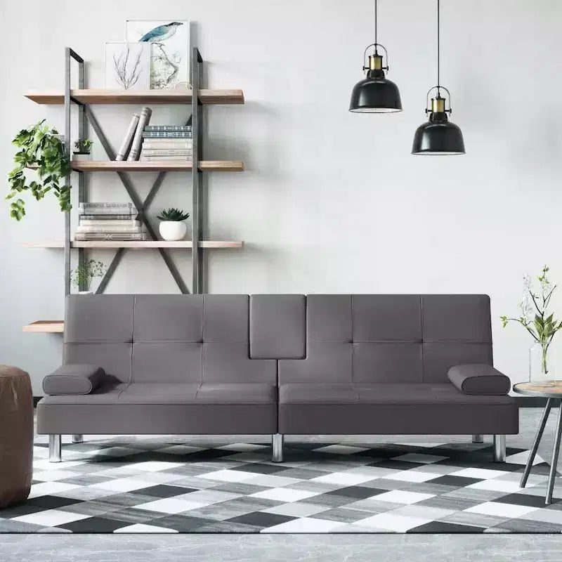 vidaXL Divano letto, Divano letto pieghevole con portabicchieri, Ecopelle