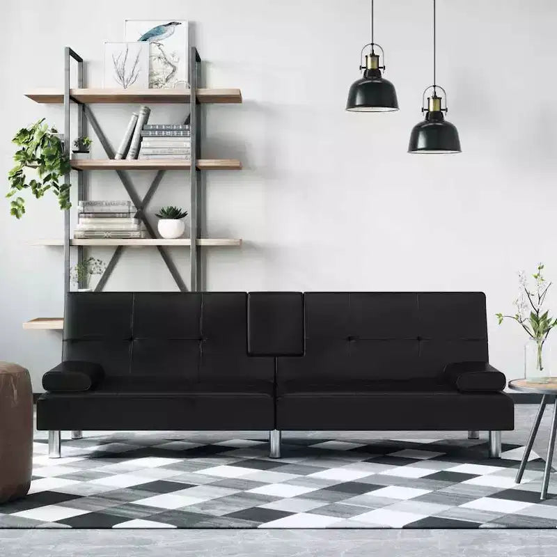 vidaXL Divano letto, Divano letto pieghevole con portabicchieri, Ecopelle