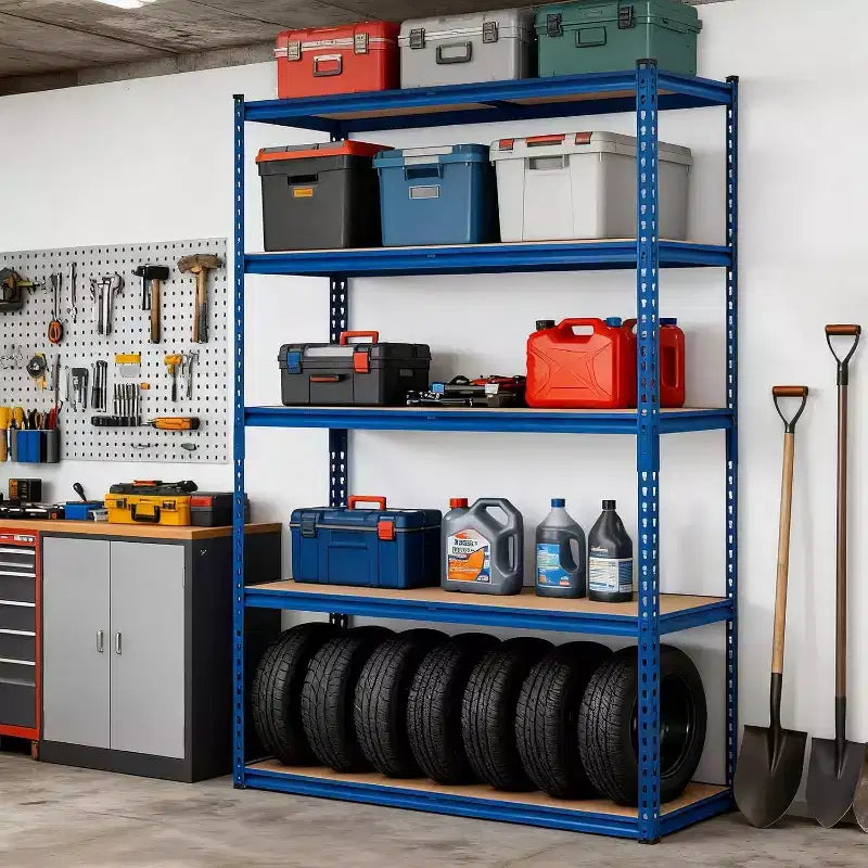 Scaffalatura a 5 Ripiani per Garage, Capacità 1134 kg, Scaffale in Metallo per Garage, Industriale, Magazzino, Cucina, Ripostiglio, 122 L x 46 P x 180 A cm