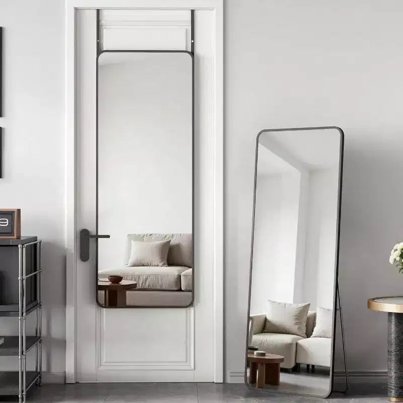 Specchio a figura intera 14x48 nero, cornice in lega di alluminio con ganci regolabili per dormitorio