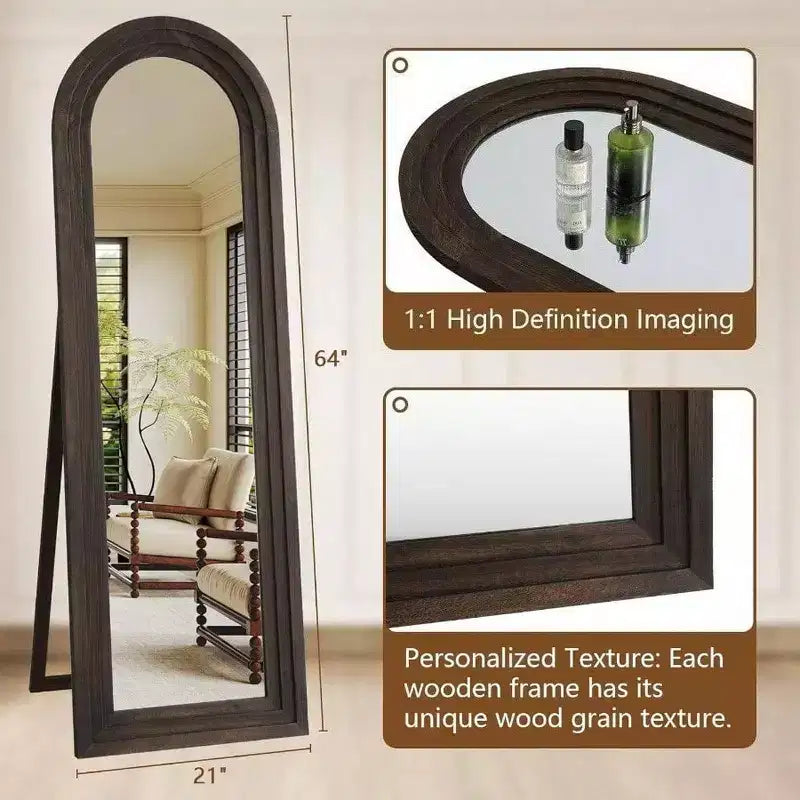 Specchio rustico ad arco 64x21 - Cornice in legno massiccio. Include supporto per appoggio, sospensione o autoportante in qualsiasi stanza