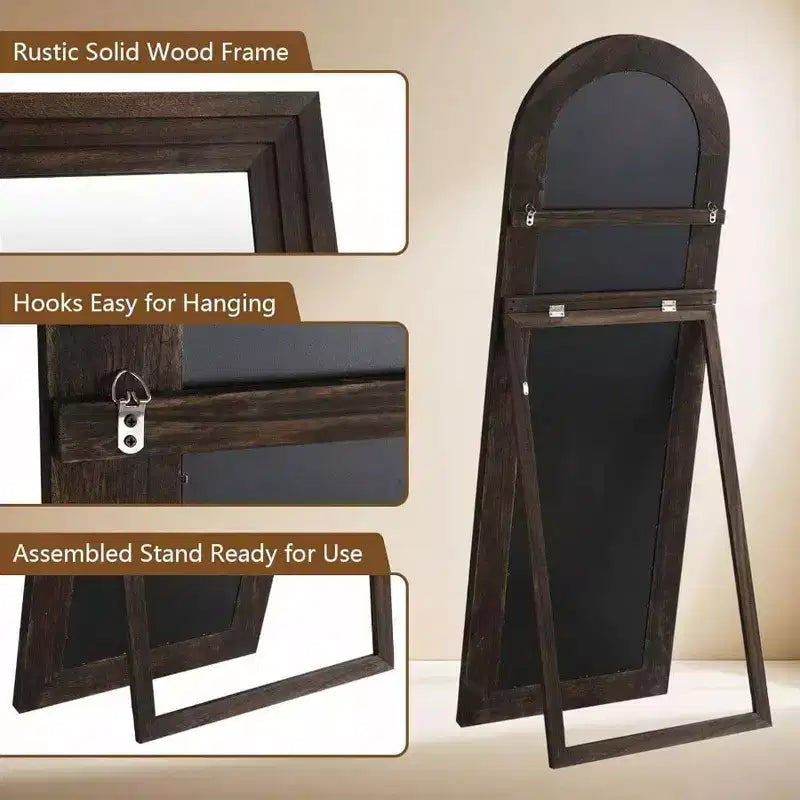 Specchio rustico ad arco 64x21 - Cornice in legno massiccio. Include supporto per appoggio, sospensione o autoportante in qualsiasi stanza