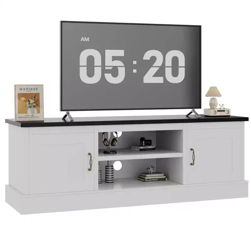 Mobile porta TV da fattoria per TV da 65 pollici, mobile TV con armadietti, mobiletto multimediale moderno, design rustico in legno per soggiorno e ufficio, 61*17.7*21.7