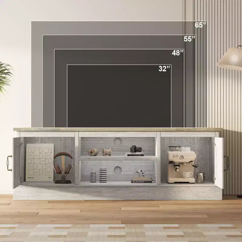 Mobile porta TV da fattoria per TV da 65 pollici, mobile TV con armadietti, mobiletto multimediale moderno, design rustico in legno per soggiorno e ufficio, 61*17.7*21.7