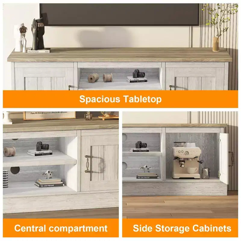 Mobile porta TV da fattoria per TV da 65 pollici, mobile TV con armadietti, mobiletto multimediale moderno, design rustico in legno per soggiorno e ufficio, 61*17.7*21.7