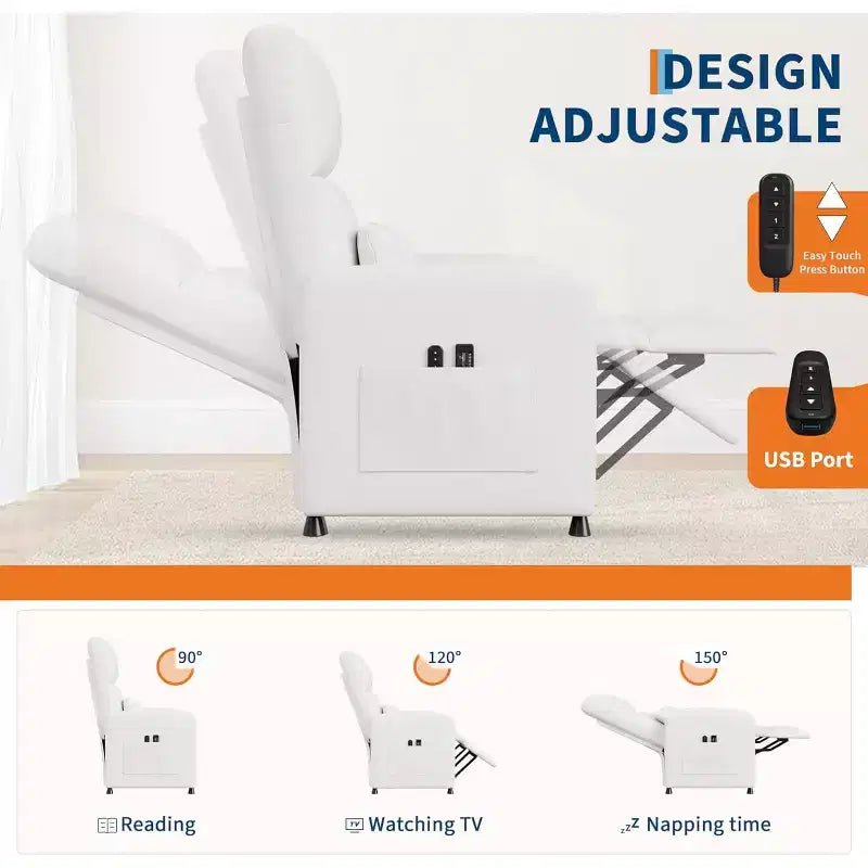 Poltrona Reclinabile Elettrica Acekool con Massaggio, Riscaldamento, Tasche portaoggetti e USB, Poltrona per Home Theater in Similpelle