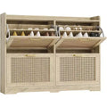 Acekool Natural Rattan 4 Drawer Shoe Cabinet with Lift-Up Drawers and Adjustable Shelves for Entryway Hallway