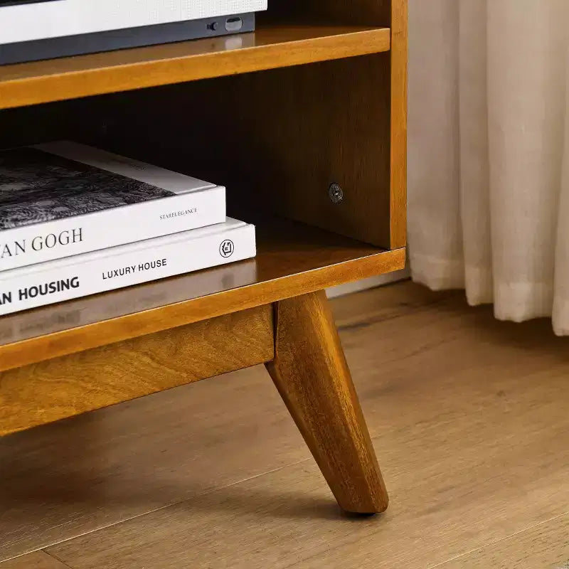 JVNOXK Mobile TV in Rattan Moderno di Metà Secolo da 150 cm per TV da 65 pollici, Base in Legno Massello con Ante in Rattan - Legno Chiaro