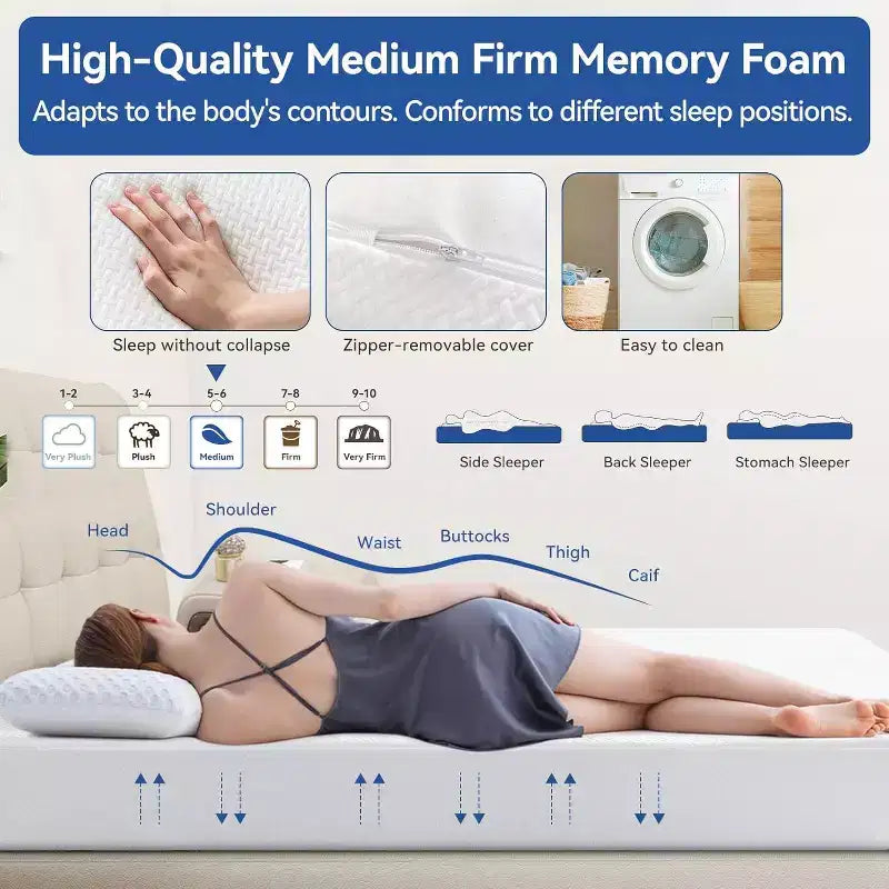 Dyonery 10 Materasso RV rinfrescante in memory foam al gel di tè verde, rivestimento in Tencel, rigidità media e certificato CertiPUR-US per camper/roulotte (materasso in scatola)
