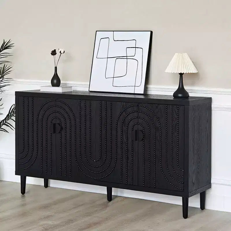 GDFStudio Modern 59, Credenza con Accenti Nailhead, 4 Ante e 2 Ripiani Regolabili