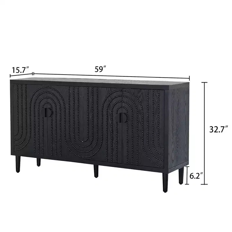 GDFStudio Modern 59, Credenza con Accenti Nailhead, 4 Ante e 2 Ripiani Regolabili