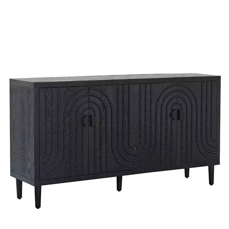 GDFStudio Modern 59, Credenza con Accenti Nailhead, 4 Ante e 2 Ripiani Regolabili