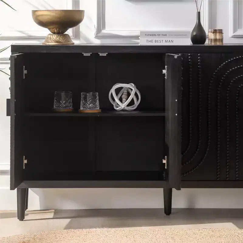 GDFStudio Modern 59, Credenza con Accenti Nailhead, 4 Ante e 2 Ripiani Regolabili