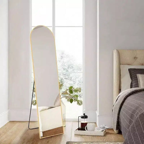 Specchio ad arco dorato 59,1x15,8 - Vetro infrangibile Nano & Cornice in alluminio con supporto. Per uso a terra, a parete o appoggiato