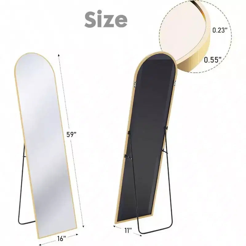 Specchio ad arco dorato 59,1x15,8 - Vetro infrangibile Nano & Cornice in alluminio con supporto. Per uso a terra, a parete o appoggiato