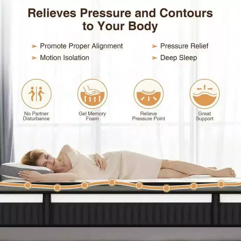 Materasso ibrido King Size 14 pollici, materasso in gel memory foam a media rigidità in scatola con molle insacchettate, tessuto traspirante rinfrescante, isolamento del movimento
