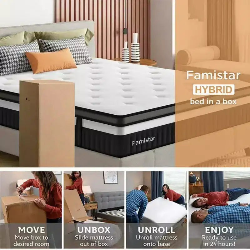 Materasso ibrido King Size 14 pollici, materasso in gel memory foam a media rigidità in scatola con molle insacchettate, tessuto traspirante rinfrescante, isolamento del movimento