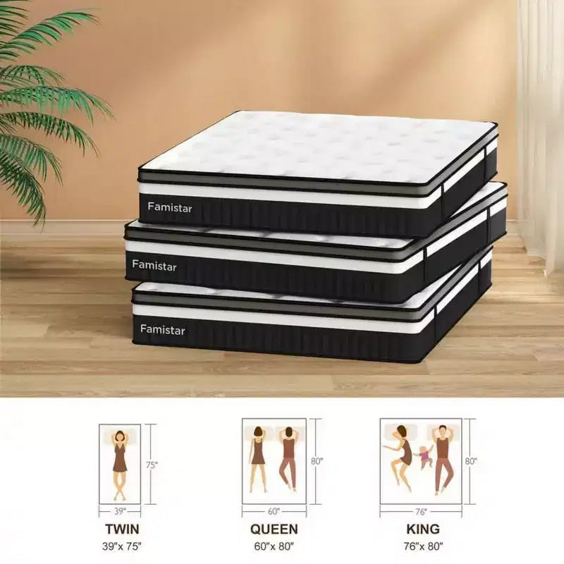 Materasso ibrido King Size 14 pollici, materasso in gel memory foam a media rigidità in scatola con molle insacchettate, tessuto traspirante rinfrescante, isolamento del movimento