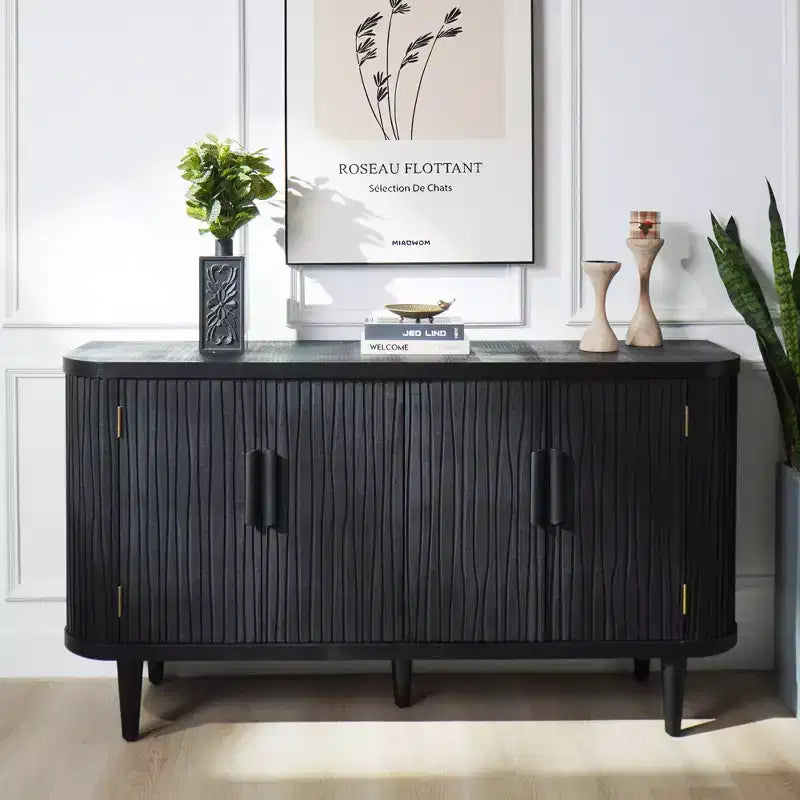 GDFStudio Yume 59 Modern Wooden Accent Storage Cabinet with 4 Doors and 2 Adjustable Shelves