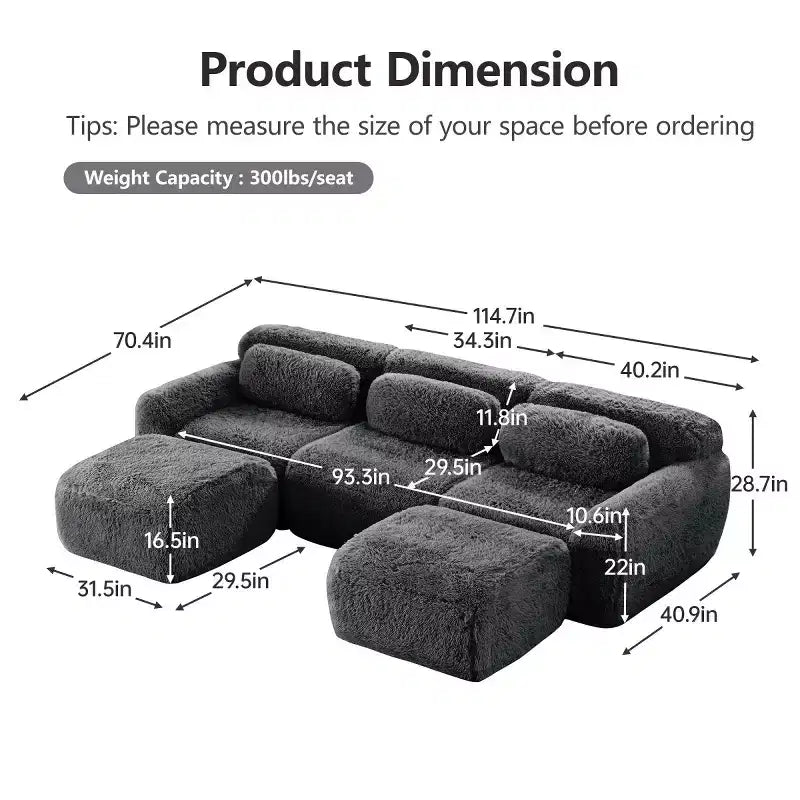 Divano sezionale modulare con 2 pouf, divano letto sezionale con seduta profonda, divano sezionale moderno di piccole dimensioni per soggiorno e camera da letto-Panipeachy