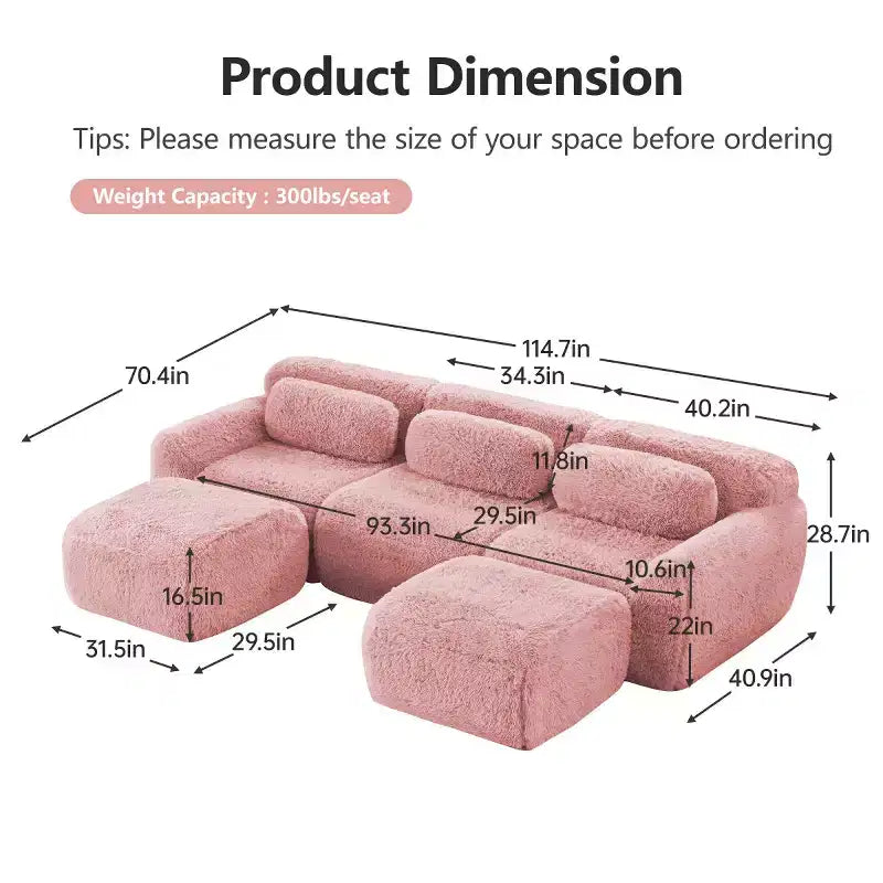 Divano sezionale modulare con 2 pouf, divano letto sezionale con seduta profonda, divano sezionale moderno di piccole dimensioni per soggiorno e camera da letto-Panipeachy