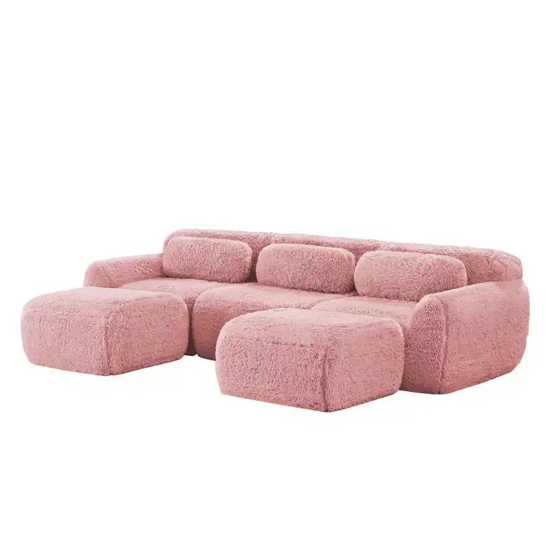 Divano sezionale modulare con 2 pouf, divano letto sezionale con seduta profonda, divano sezionale moderno di piccole dimensioni per soggiorno e camera da letto-Panipeachy