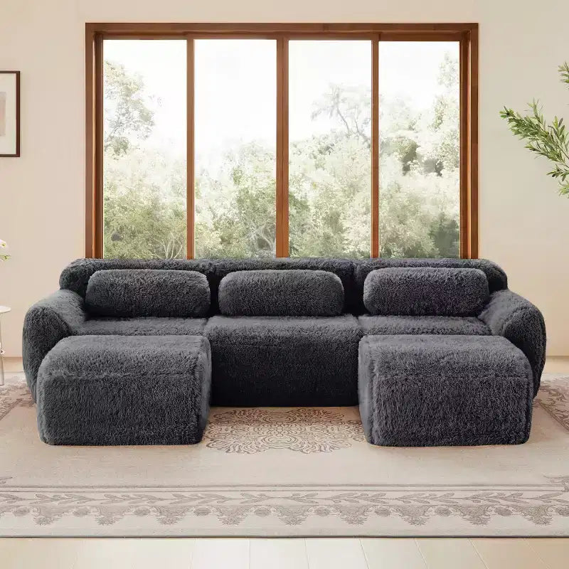Divano sezionale modulare con 2 pouf, divano letto sezionale con seduta profonda, divano sezionale moderno di piccole dimensioni per soggiorno e camera da letto-Panipeachy