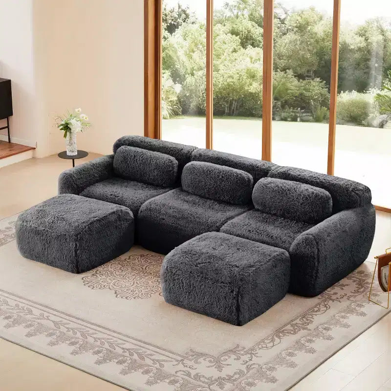 Divano sezionale modulare con 2 pouf, divano letto sezionale con seduta profonda, divano sezionale moderno di piccole dimensioni per soggiorno e camera da letto-Panipeachy