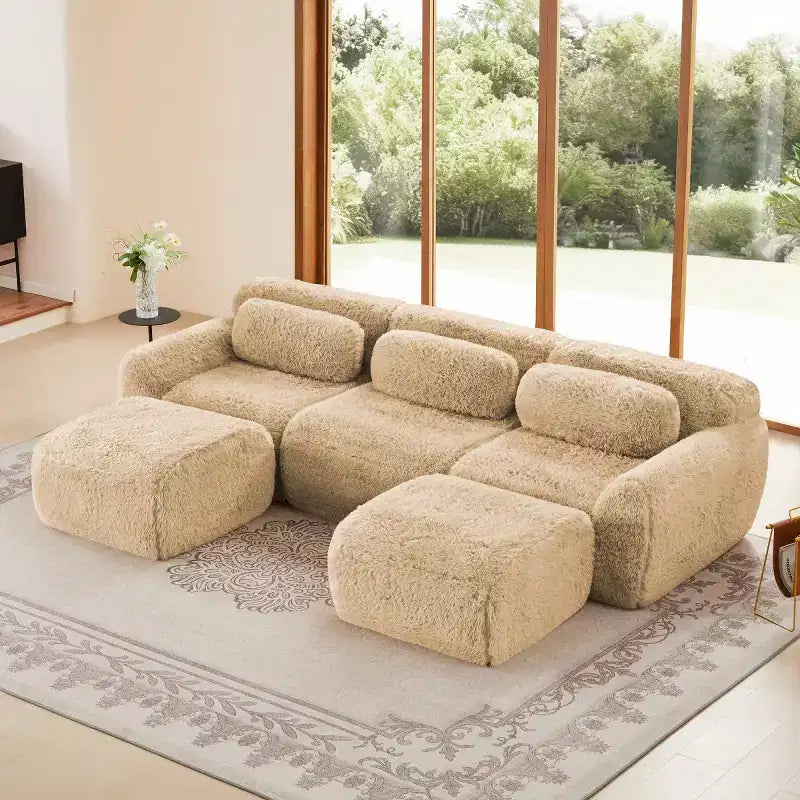 Divano sezionale modulare con 2 pouf, divano letto sezionale con seduta profonda, divano sezionale moderno di piccole dimensioni per soggiorno e camera da letto-Panipeachy