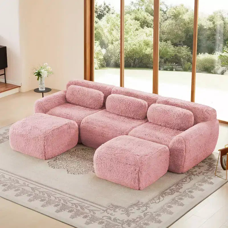 Divano sezionale modulare con 2 pouf, divano letto sezionale con seduta profonda, divano sezionale moderno di piccole dimensioni per soggiorno e camera da letto-Panipeachy