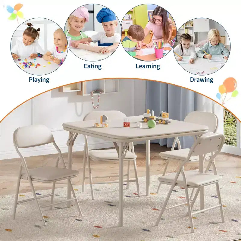 Set Tavolo Pieghevole e Sedie, Set Tavolo e Sedie per Bambini e Bambine per Sala da Pranzo, Asilo Nido, Aule