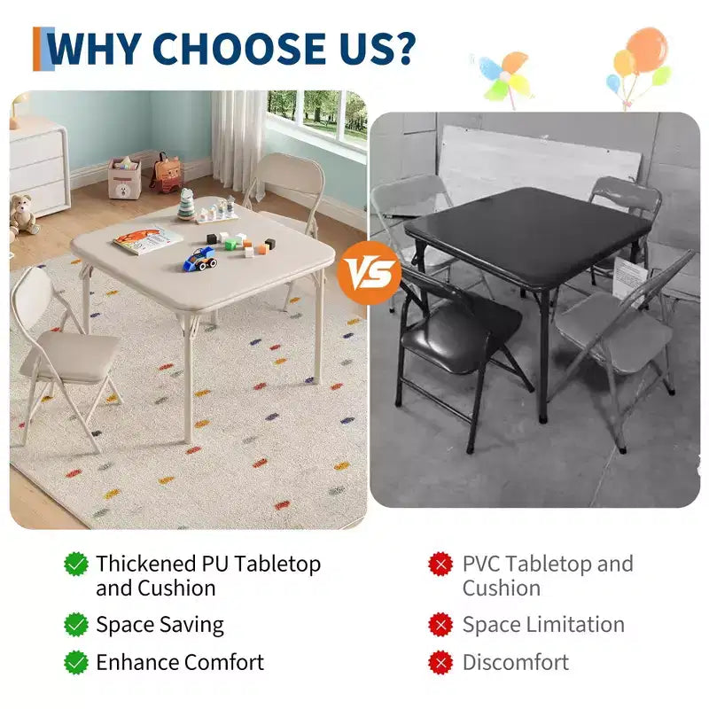 Set Tavolo Pieghevole e Sedie, Set Tavolo e Sedie per Bambini e Bambine per Sala da Pranzo, Asilo Nido, Aule