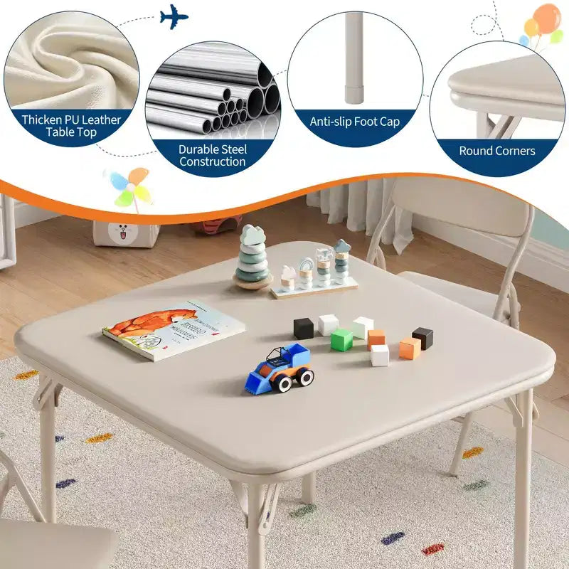 Set Tavolo Pieghevole e Sedie, Set Tavolo e Sedie per Bambini e Bambine per Sala da Pranzo, Asilo Nido, Aule