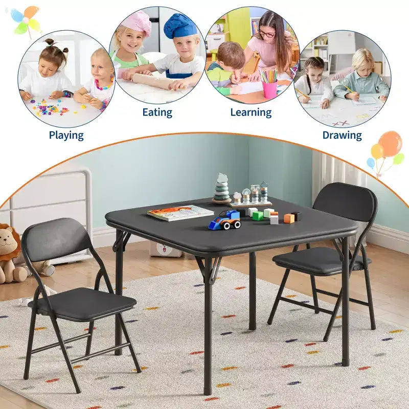 Set Tavolo Pieghevole e Sedie, Set Tavolo e Sedie per Bambini e Bambine per Sala da Pranzo, Asilo Nido, Aule