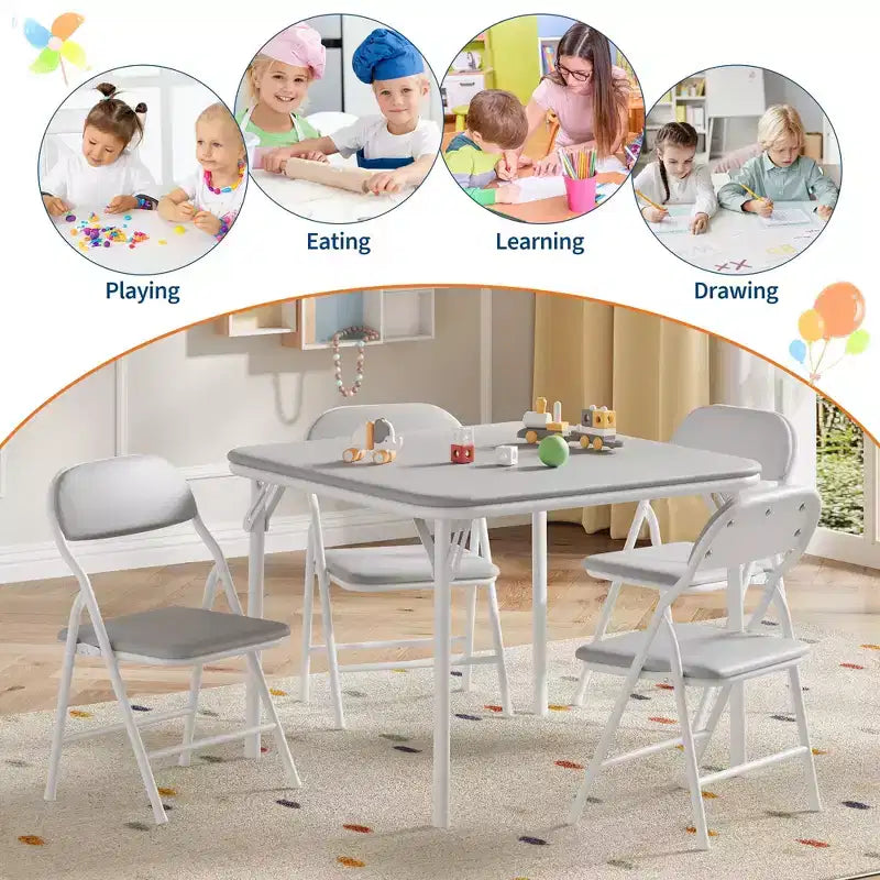 Set Tavolo Pieghevole e Sedie, Set Tavolo e Sedie per Bambini e Bambine per Sala da Pranzo, Asilo Nido, Aule