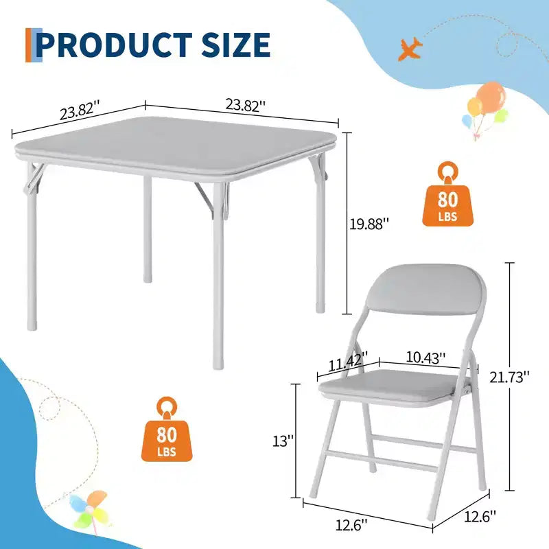 Set Tavolo Pieghevole e Sedie, Set Tavolo e Sedie per Bambini e Bambine per Sala da Pranzo, Asilo Nido, Aule